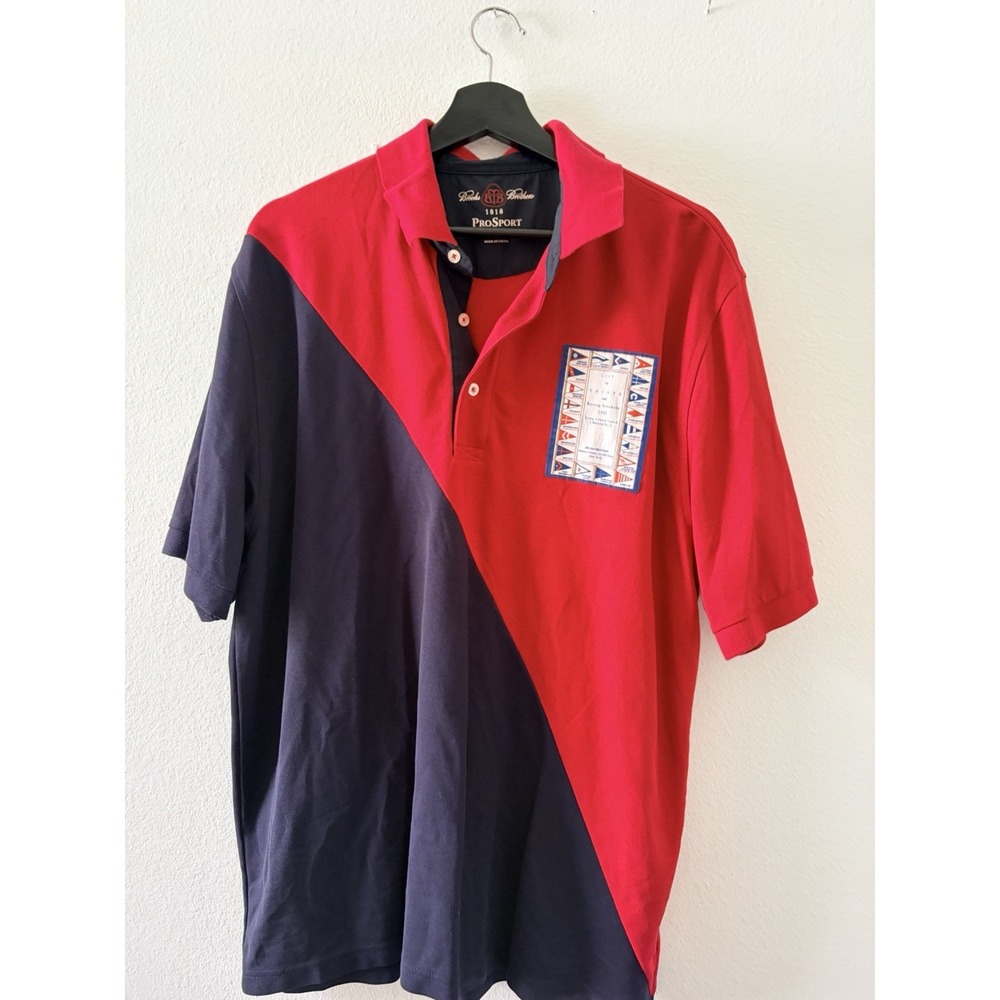 Brooks Brothers 1818 ProSport Men Polo Shirt Large Red Navy Blue Yachting Flags